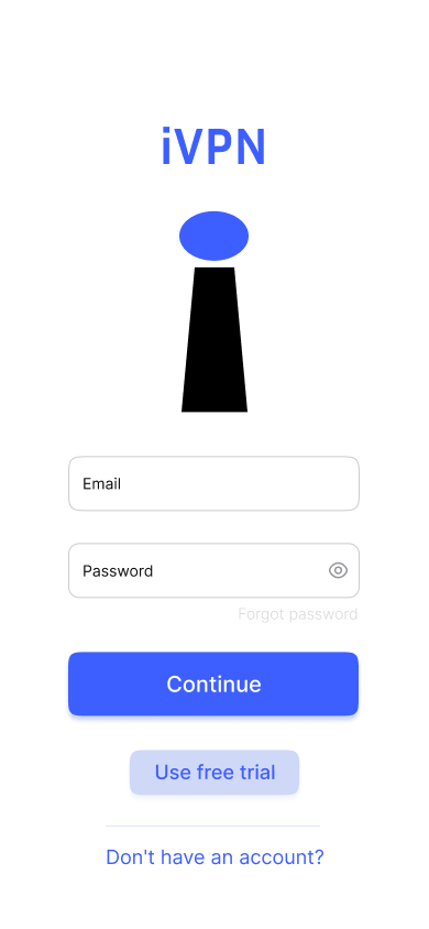 iVPN APP Login Page - Desktop view