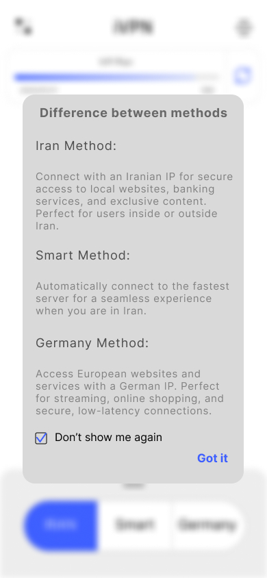 iVPN APP Dashboard Page - Desktop view