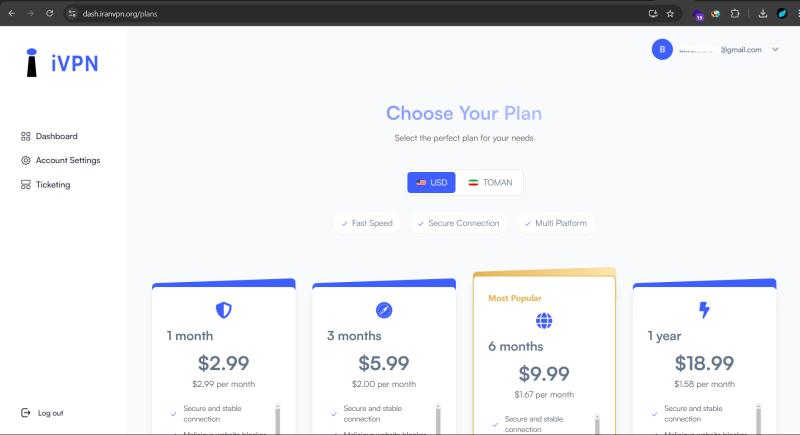 iVPN Plans Page - Desktop view