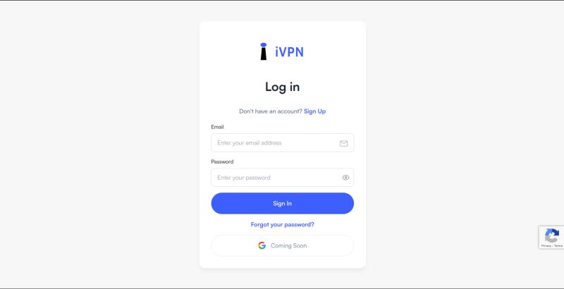 iVPN Panel Login Page - Desktop view